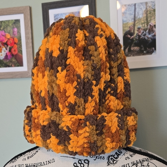 Chunky Knit Orange and Brown Beanie - Picture 1 of 3